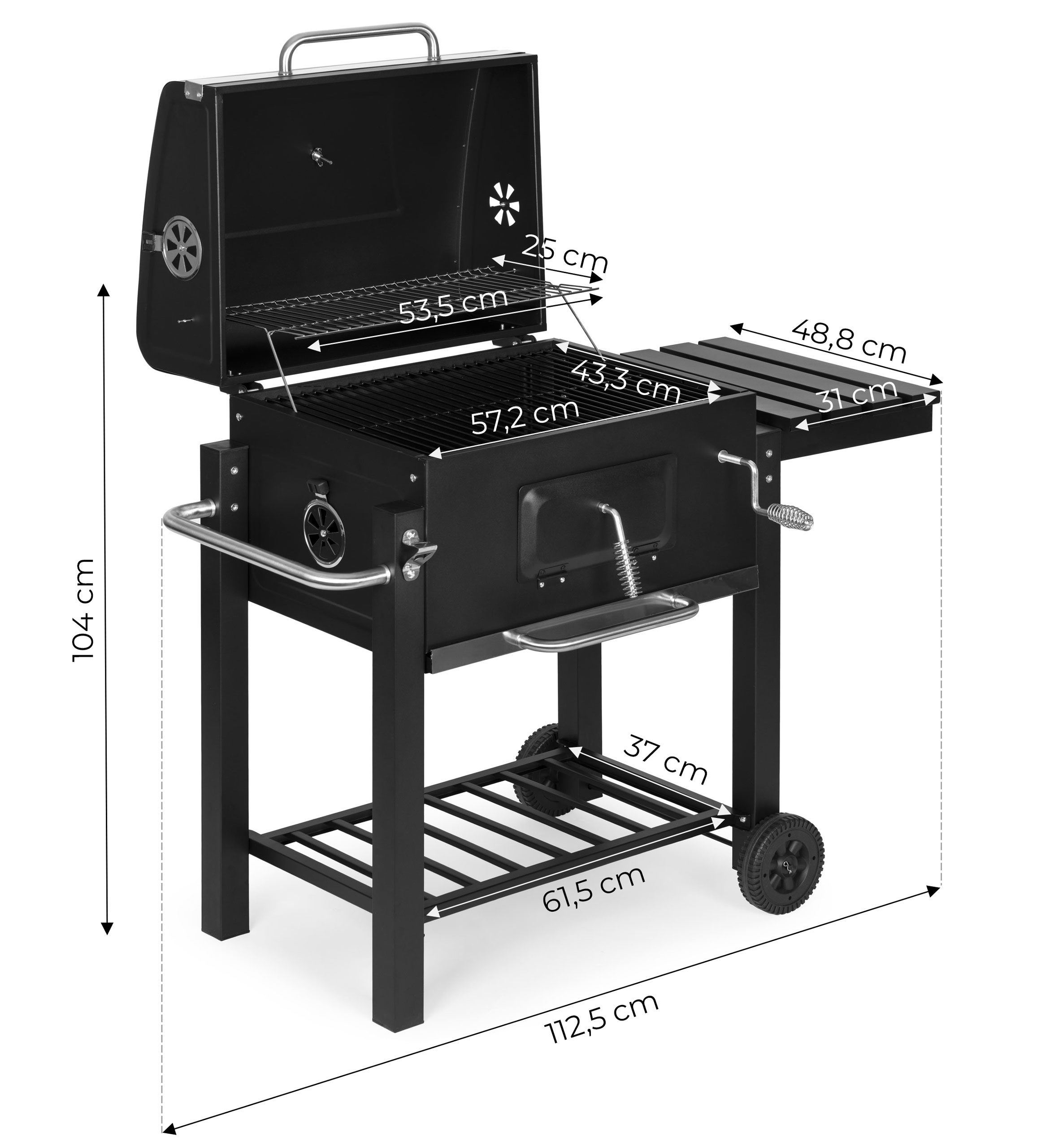 Grill węglowy duży ogrodowy z pokrywą termometr półki koła dmuchawa gratis - obrazek 9