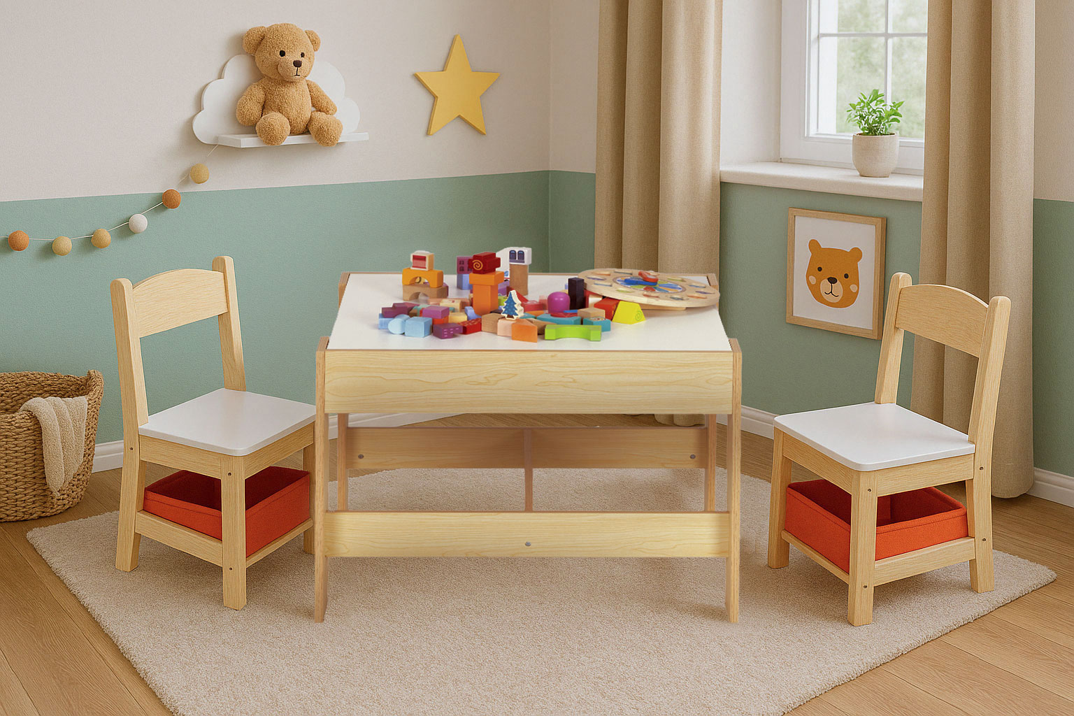 Zestaw mebli dla dzieci stolik + 2 krzesła tablica kredowa ECOTOYS - obrazek 9