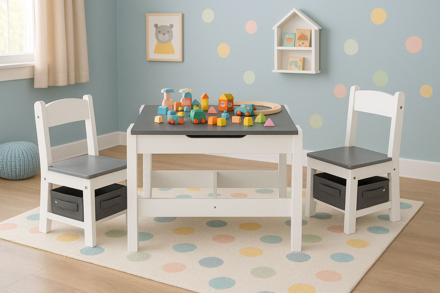 Zestaw mebli dla dzieci stolik + 2 krzesła tablica kredowa ECOTOYS - obrazek 9