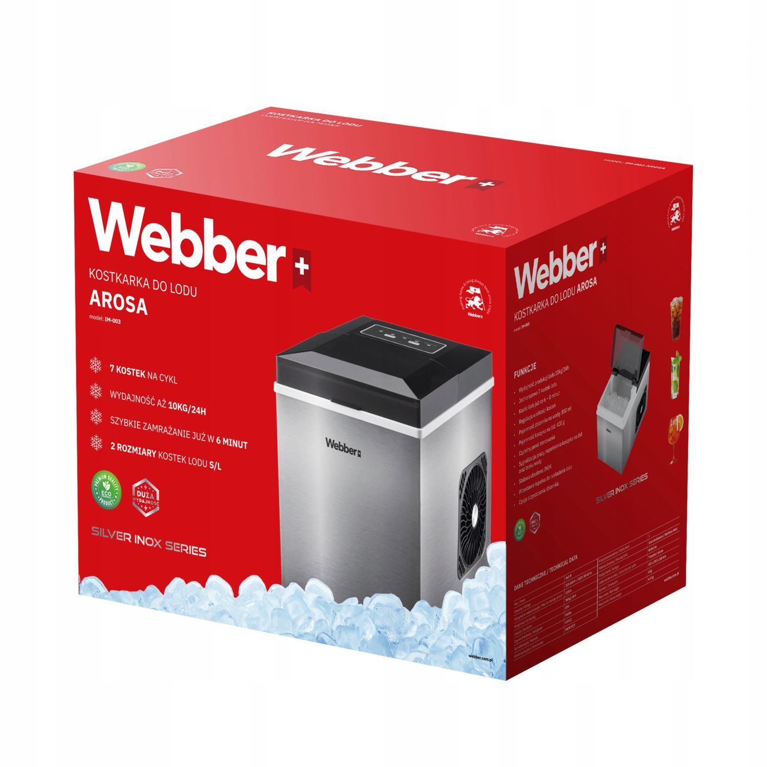 Kostkarka do lodu domowa maszyna do kostek kuszony lód 10 kg 165W WEBBER - obrazek 9