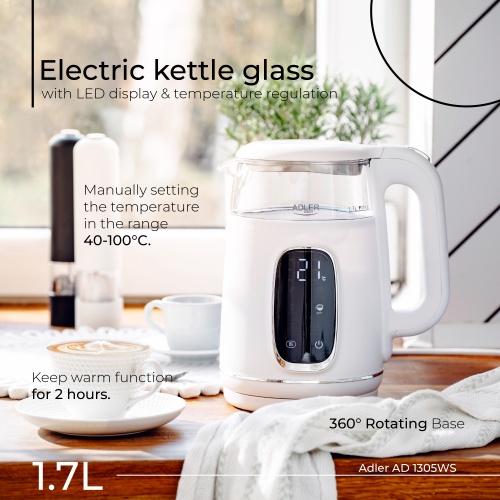 AD 1305 WS white silver Czajnik elektryczny szklany regulacją temperatury 1,7L | LED | 40-100°C | - obrazek 13