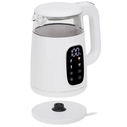 AD 1305 WS white silver Czajnik elektryczny szklany regulacją temperatury 1,7L | LED | 40-100°C | - obrazek 4