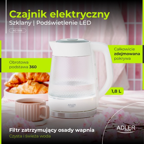 AD 1306 Czajnik elektryczny szklany | Pojemność 1,8 L | Podświetlenie LED - obrazek 16