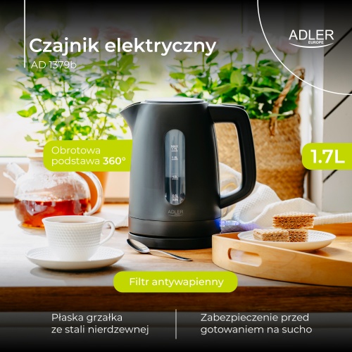 AD 1379b Czajnik elektryczny 1,7 L | STRIX | Płaska grzałka | Automatyczne wyłączanie | czarny - obrazek 11