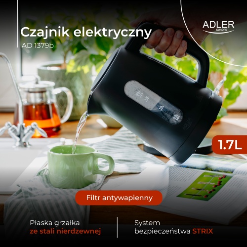 AD 1379b Czajnik elektryczny 1,7 L | STRIX | Płaska grzałka | Automatyczne wyłączanie | czarny - obrazek 12