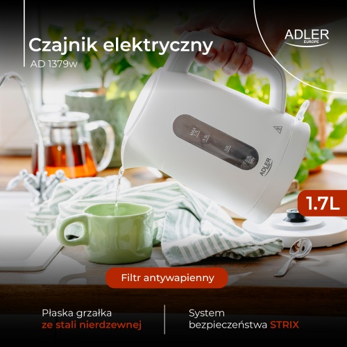 AD 1379w Czajnik elektryczny 1,7 L | STRIX | Płaska grzałka | Automatyczne wyłączanie | biały - obrazek 10