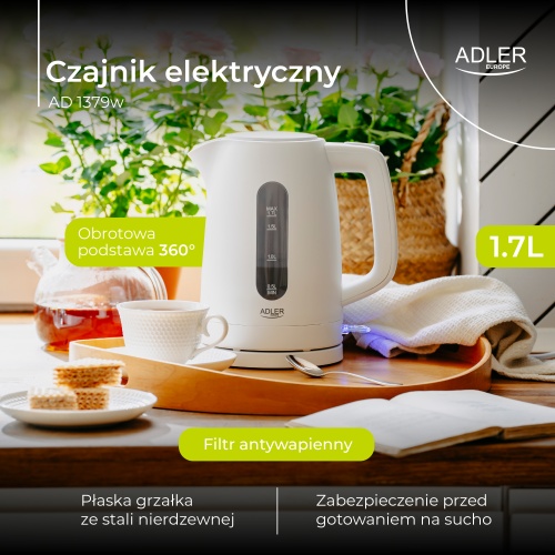 AD 1379w Czajnik elektryczny 1,7 L | STRIX | Płaska grzałka | Automatyczne wyłączanie | biały - obrazek 11