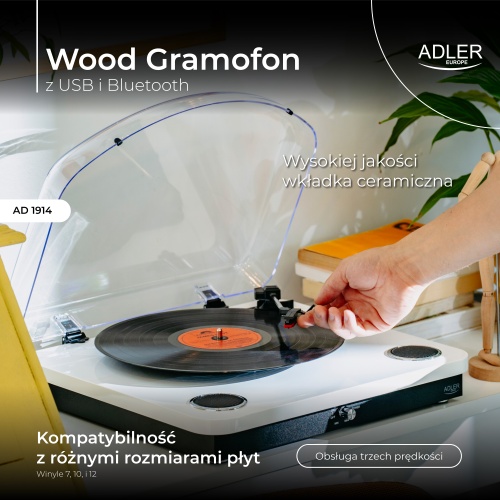AD 1914 White Gramofon z USB i Bluetooth - obrazek 12