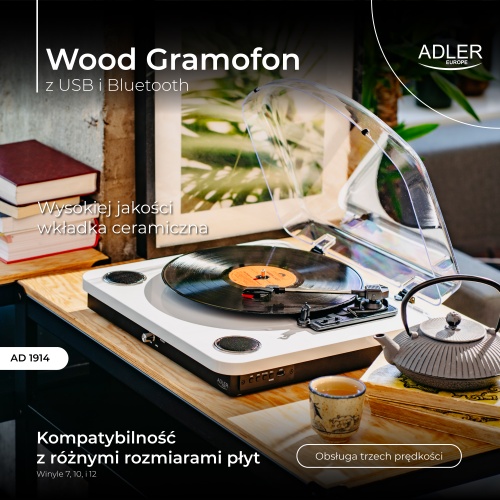 AD 1914 White Gramofon z USB i Bluetooth - obrazek 13