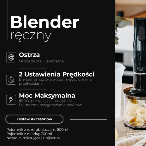 AD 4620 black Blender ręczny-|Zestaw | Pojemnik 500ml | Pojemnik z miarką: 700ml - obrazek 13