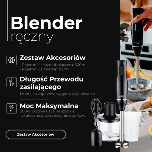 AD 4620 black Blender ręczny-|Zestaw | Pojemnik 500ml | Pojemnik z miarką: 700ml - obrazek 14