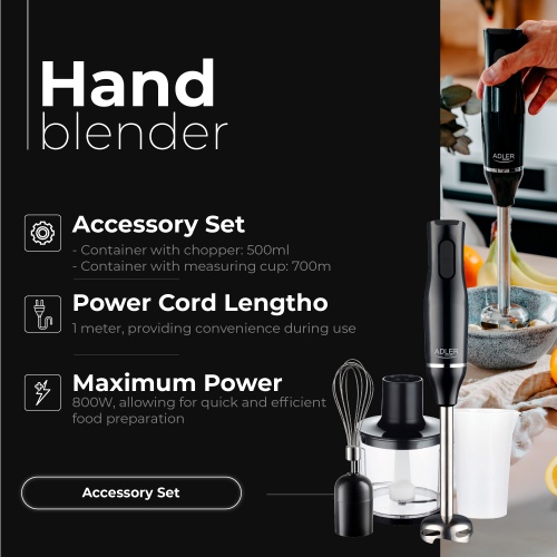 AD 4620 black Blender ręczny-|Zestaw | Pojemnik 500ml | Pojemnik z miarką: 700ml - obrazek 16