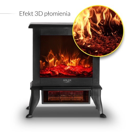 AD 7754 Kominek elektryczny | 2 poziomy grzania: 1000W / 1800W | Efekt 3D płomienia | Termostat - obrazek 5