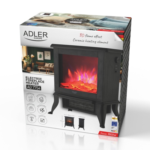 AD 7754 Kominek elektryczny | 2 poziomy grzania: 1000W / 1800W | Efekt 3D płomienia | Termostat - obrazek 9