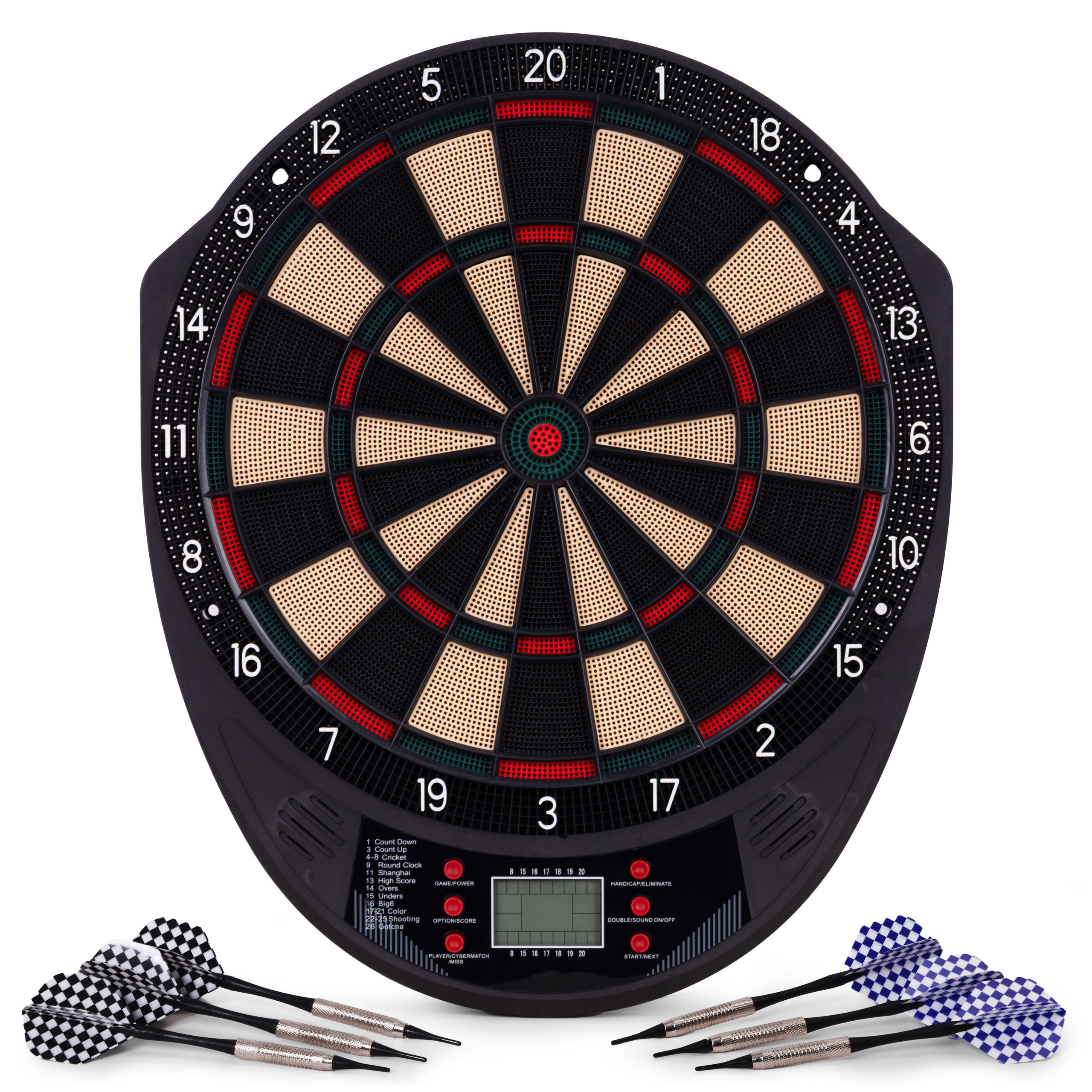 Elektroniczna tarcza do darta gry w rzutki lotki tablica LCD 41 cm 26 gier zestaw 6 rzutek