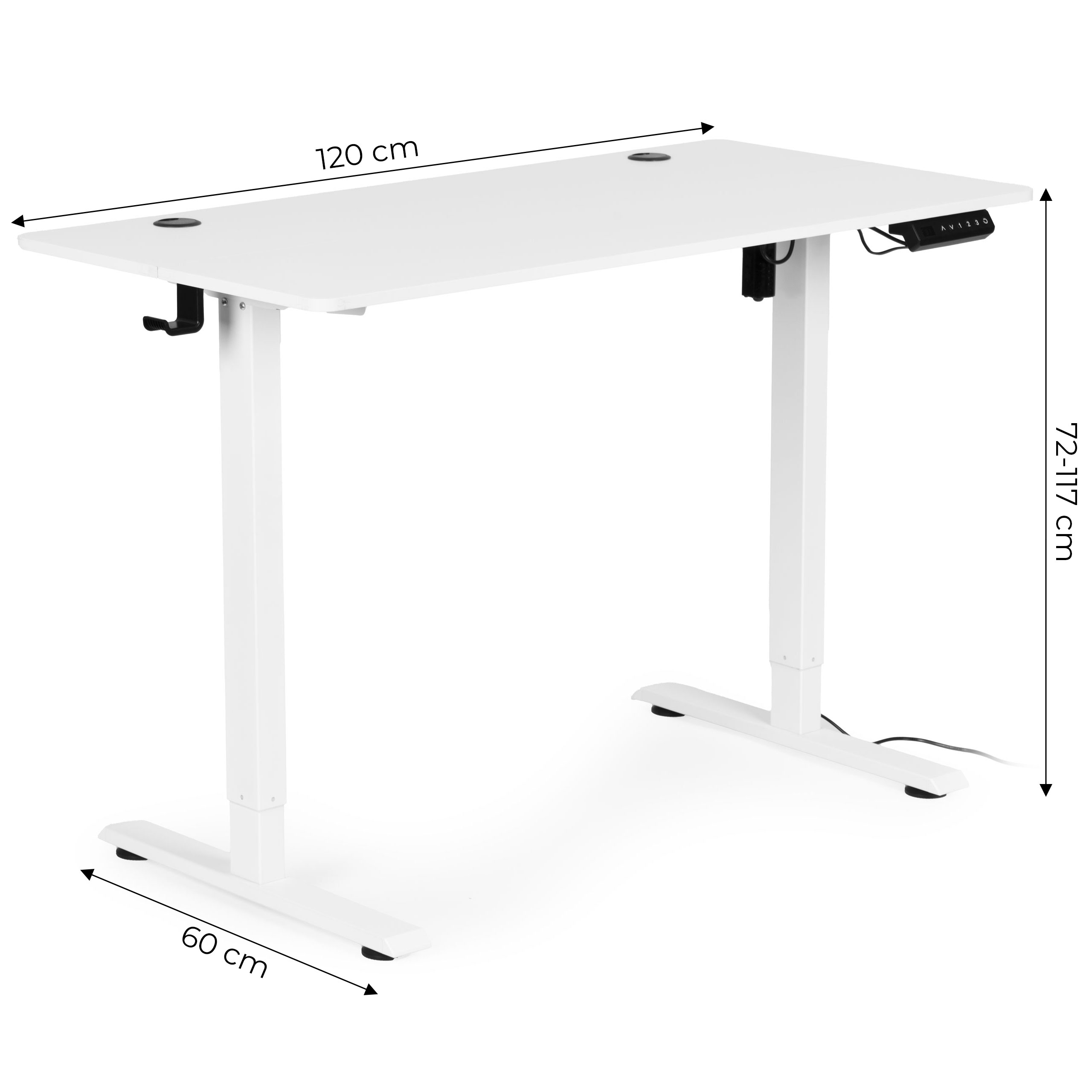 Biurko elektryczne regulowane 120x60 cm regulacja wysokości 72-117 cm białe ModernHome - obrazek 10
