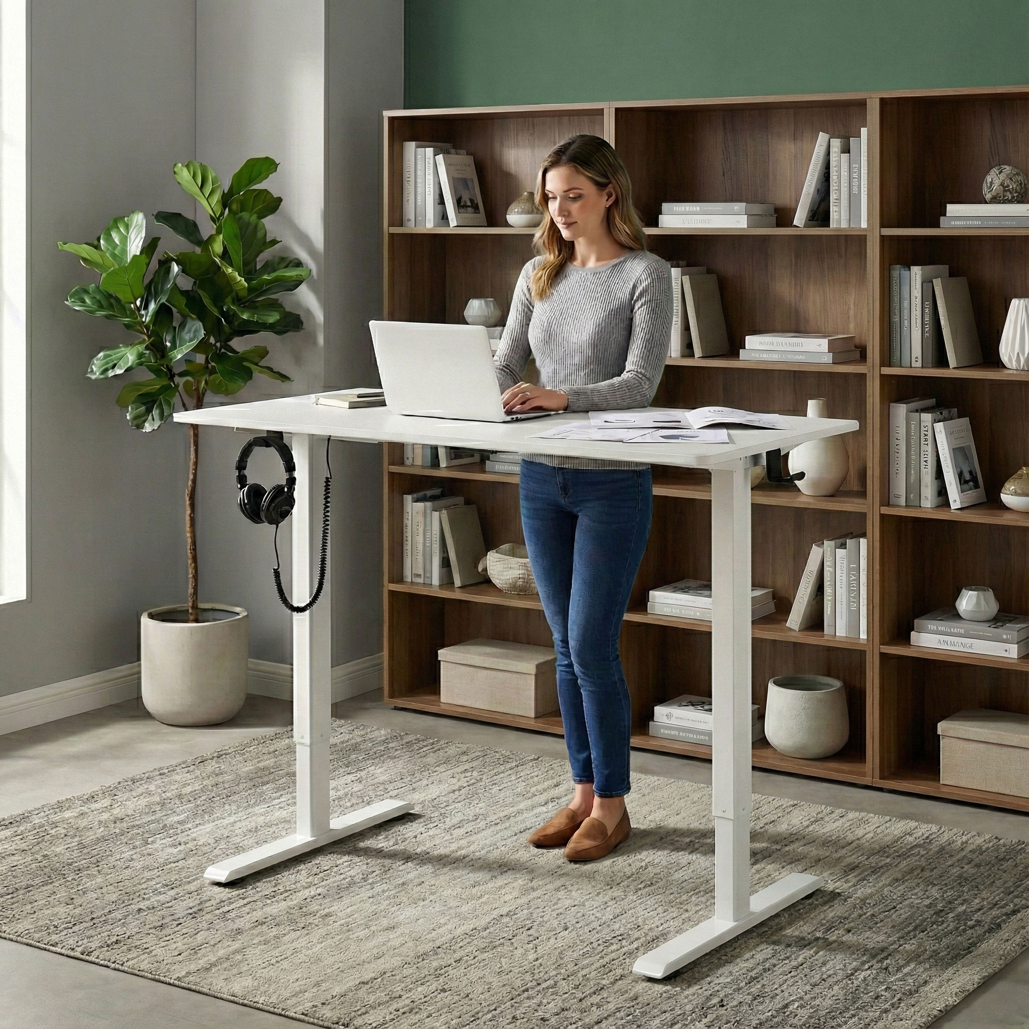 Biurko elektryczne regulowane 120x60 cm regulacja wysokości 72-117 cm białe ModernHome - obrazek 2