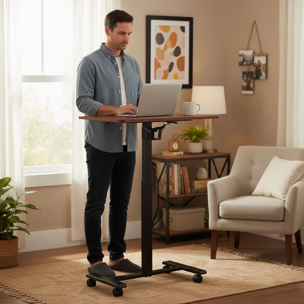 Mobilne biurko regulowane 70x48 cm stolik pod laptopa regulacja wysokości 71,5-112 cm ModernHome - obrazek 2