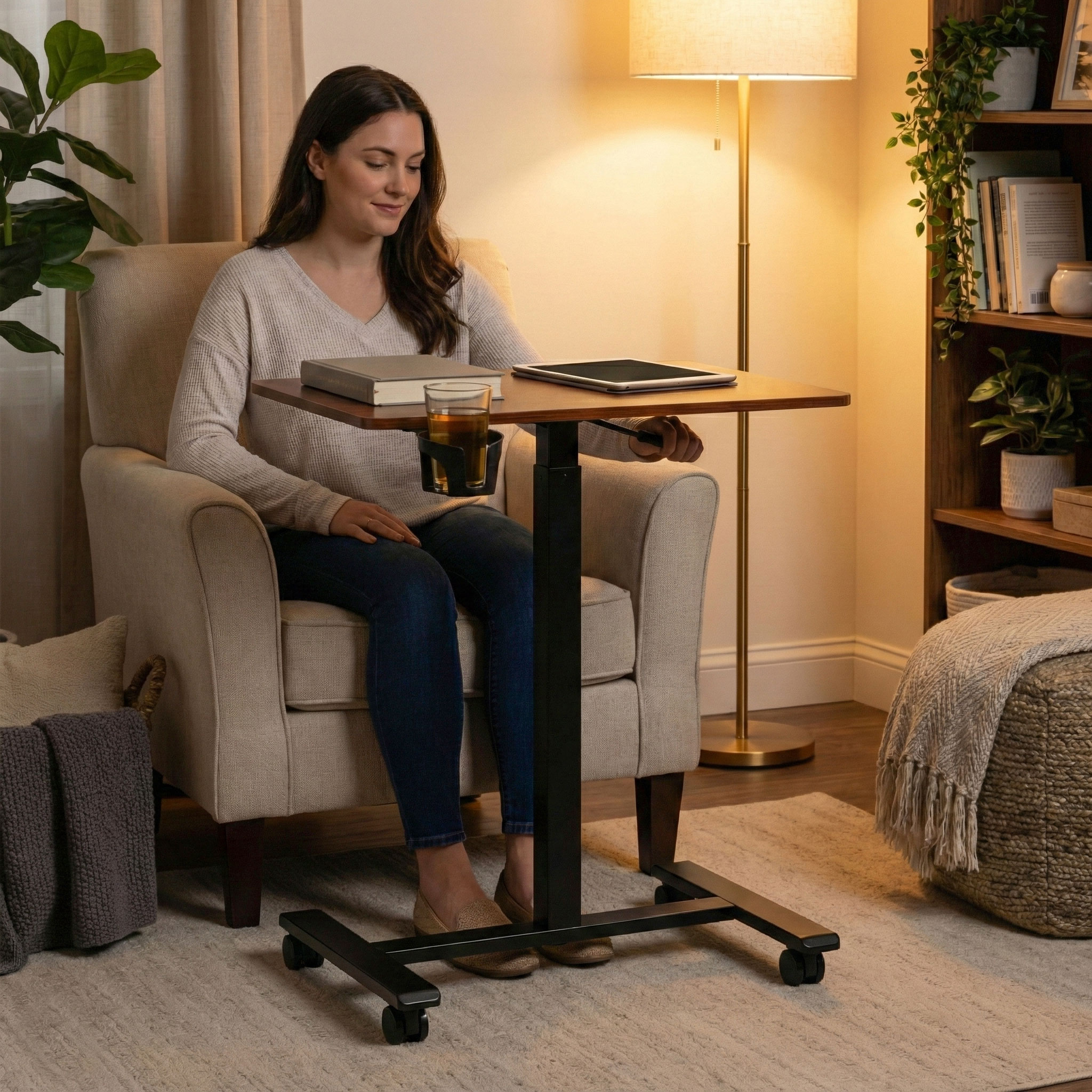 Mobilne biurko regulowane 70x48 cm stolik pod laptopa regulacja wysokości 71,5-112 cm ModernHome - obrazek 3