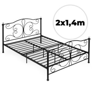 Łóżko metalowe 140x200 cm ze stelażem czarna rama kryształy ModernHome
