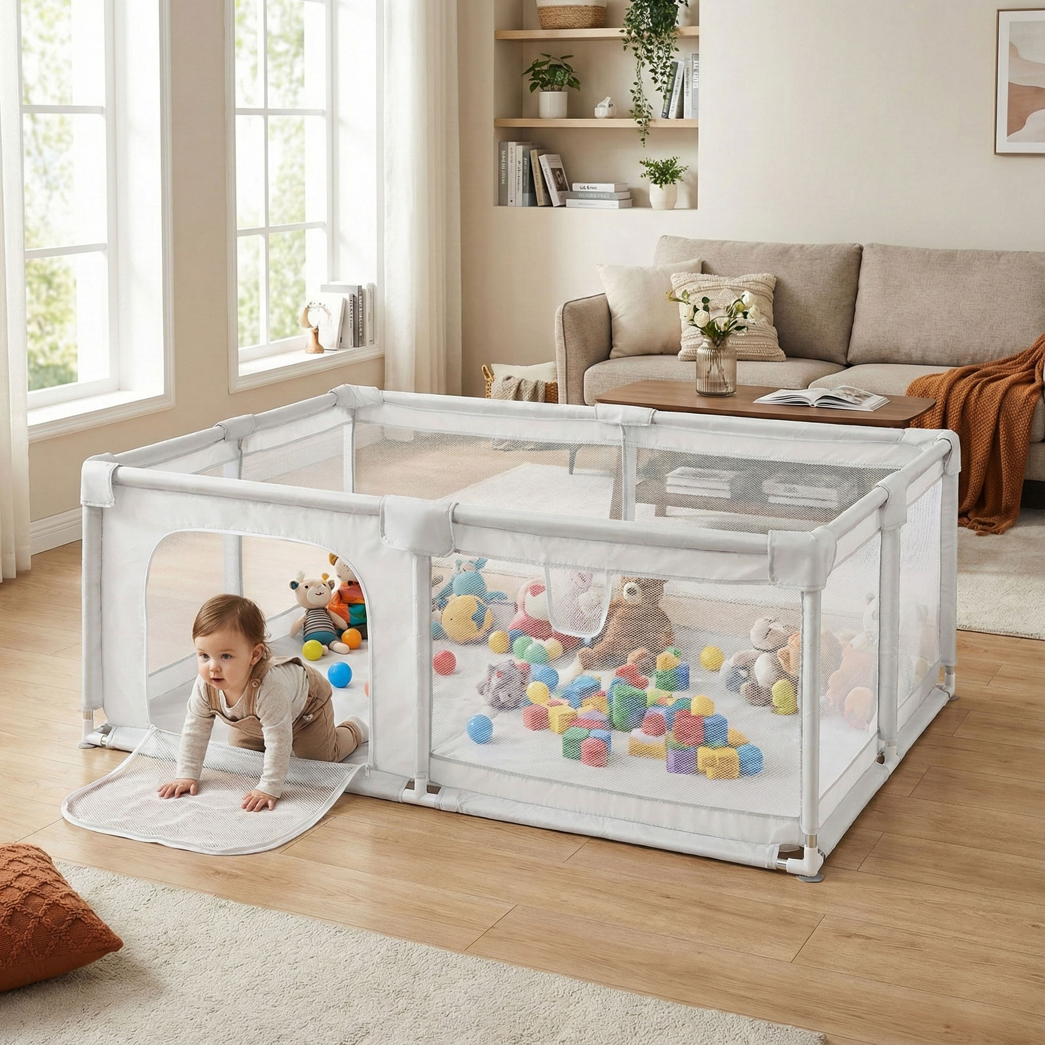 Kojec dla dziecka 160x200 cm suchy basen plac zabaw szary + torba ECOTOYS - obrazek 2