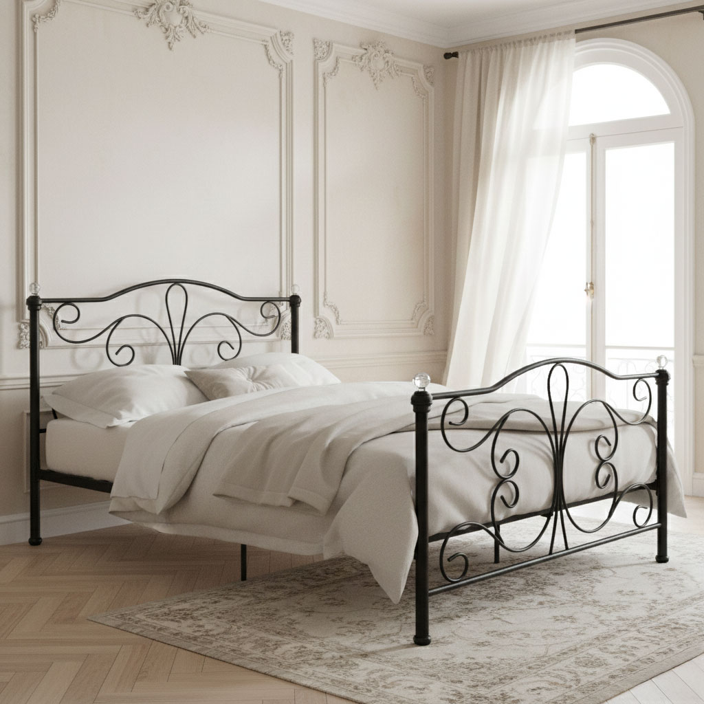 Łóżko metalowe 160x200 cm ze stelażem czarna rama kryształy ModernHome - obrazek 2