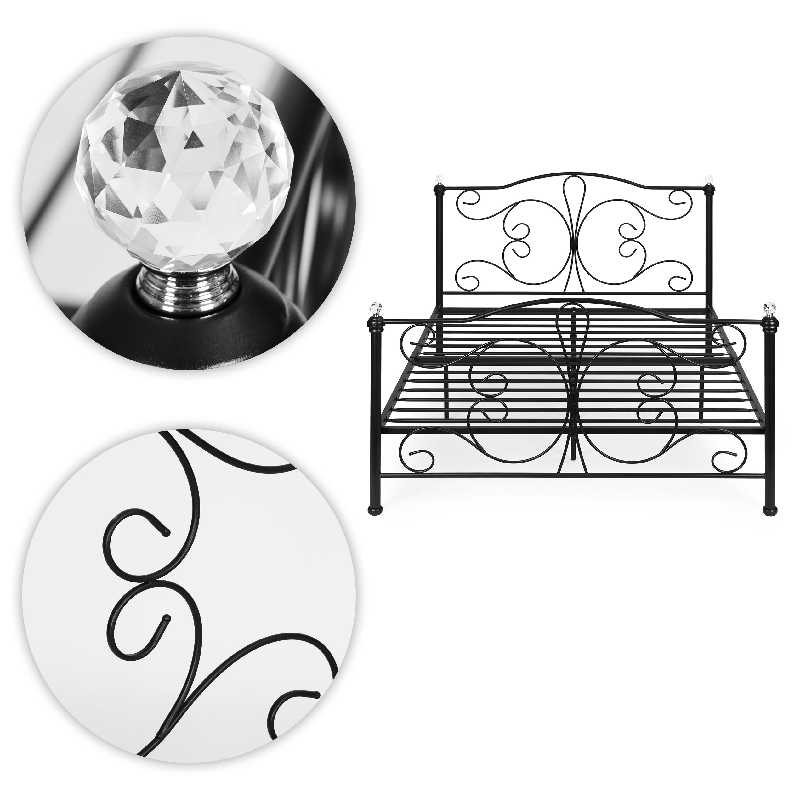 Łóżko metalowe 160x200 cm ze stelażem czarna rama kryształy ModernHome - obrazek 8